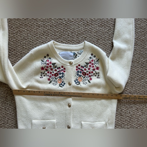 Anthropologie NVLT Button-Front Embroidered Knit Lady Jacket Ivory size L - Picture 7 of 10